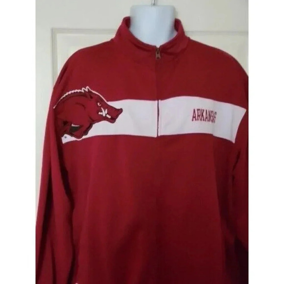 Majestic Section 101 Arkansas Razerbacks zip up Track Jacket red size L - Picture 2 of 9